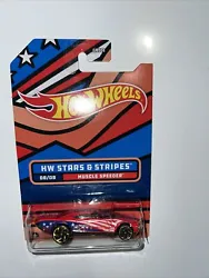 2022 HOT WHEELS HW STARS AND STRIPES #8 MUSCLE SPEEDER Gold Rims 1/64 GRT01. There is a small crack on right side (...