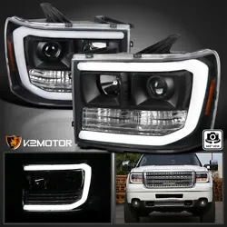 SPECDTUNING DEMO VIDEO 2007-2013 GMC SIERRA LED LIGHT BAR PROJECTOR HEADLIGHTS. Headlights with projector low beam....