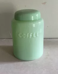 Color ~ Jadeite Green. Item ~ glass coffee canister with lid.