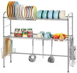 High quality 2 tier stainless steel dish drainer. Kitchen dish rack 2-layer drain rack adjustable height non-slip...