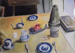 This is a breakfast scene. This is a painting/drawing on 100% cotton acid free paper. (This kind of paper can last a...