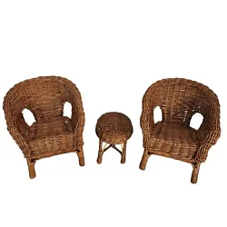 Add a touch of vintage charm to your dolls outdoor space with this adorable wicker rattan table and chairs set. Crafted...