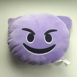 Kids Preferred light purple devil emoji plush pillow with horns. 12