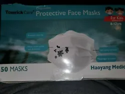 New box of 50 white Tomrick care disposable protective face masks kids 4-12yrs.