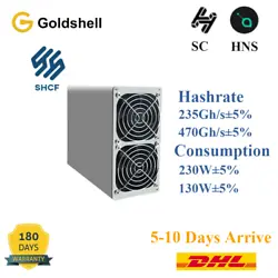 Goldshell HS BOX Miner ASIC. Goldshell HS BOX (HNS&SC) Miner! HNS Hashrate：235Gh/s±5% Consumption：230W±5%. SC...