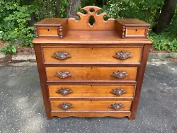 4 Drawers + 2 Small Drawers. Height at small drawers 39 1/2. One of the handles has a whole. Pre-Owned, Antique. Three...
