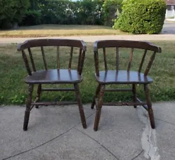 Set Of 2 Childrens Wooden Captain Chairs.  In fair condition with wear included paint marks. See pics