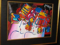 Peter Max mixed media acrylic on lithograph, heavy embellished  