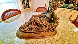 BRONZE STATUE OF A WOMAN RESTING ON A FRENCH CHAISE LOUNGE 13