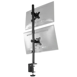 Clear up desk space by consolidating 2 ultrawide monitors on a single stand in a vertically stacked array with the...