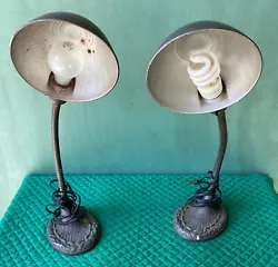 Two Electric Adjustable Gooseneck Industrial Table Lamps - Vintage. These lamps both work...one is a bit finicky, so it...