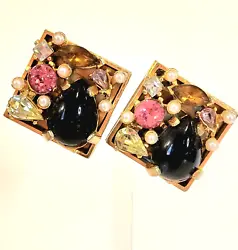 This is a Gorgeous, High-End, Heavy Gold Tone Pair of Colorful, Sparkling Earrings! These Earrings are Unsigned yet are...