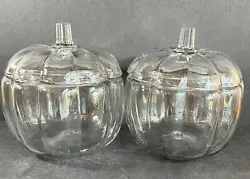These two lidded pumpkin glass jars have no defects. Depth of jar without lid: 5