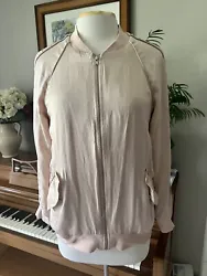 Equipment Femme Blush Pink Silk Zip Up Bomber Jacket, Pockets, Size Medium. Gently PreOwned Condition. No rips stains...