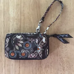 Vera Bradley zip around wallet wristlet With Zipper Inside Brown & Multi Flowers. Pocket on outside plastic insert...