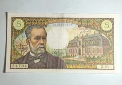 5 francs 7-12-1967 , Billet Banque De France , Pasteur.