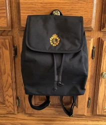 Lauren Ralph Lauren Black Drawstring Canvas Backpack Gold LogoTop flap with embroidered logo has snap closure. Inside...