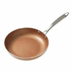 8 In Double Layer Non Stick Frying Pan Copper Colored Finish Skillet Induction.