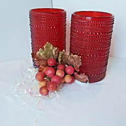 D & V Jupiter by Fortessa Red Glass Drink Tumblers with textured sides and bottom. New, Set of 2. Nice quality, heavy.