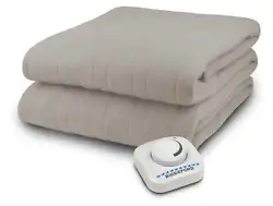 Twin Linen Heated Blanket controller has 10 heat settings with auto off feature after 10 hours. Blanket is machine...