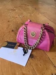 Versace Bag Borsa In Vitello + Cuoio Leather Unica Fuxia Oro Bowling Purse Pink.