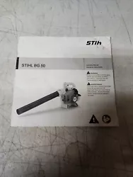 Stihl BG 50 Owners Manual For Handheld Leaf Blower. Factory owners manual. Has a few creased corners.