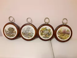Set of 4 Seasonal Vintage Currier and Ives American Homestead Wall Plaque Plates. Condition is 
