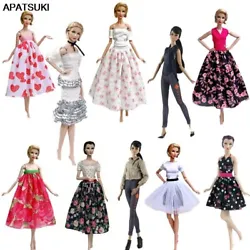 Fashion Doll Clothes For Barbie Doll Outfits Floral Party Dress Gown Shirt & Midi Skirt Dress 1/6 Dolls Accessories...