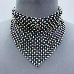 Choker Collar Necklace. AB Rhinestones Deco. Scarf Style.