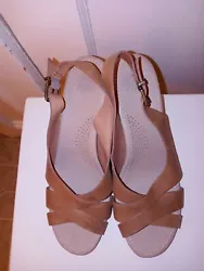 Ugg Leather Slingback Sandals Tan Wedge Heels Shoes Womens 10. Shipped with USPS Priority Mail.