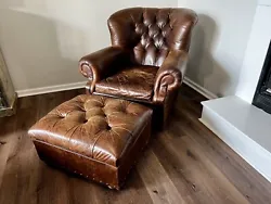 Stunning Restoration Hardware Churchill Leather Chair and Ottoman. By far the most comfortable chair I’ve ever sat...