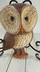 Vintage 1970s Brown Big Eyes Owl Wall Hanging Plaque Mid Century Decor 7.5