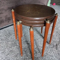Excellent Mid Century Modern 3 Pc Stacking Nesting Tables Laminate Tops. Used Some wear on brass ⁰