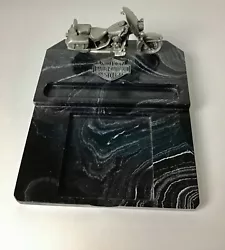 HARDLEY DAVIDSON. PEWTER AND MARBLE DESK PEN & PAD HOLDER.