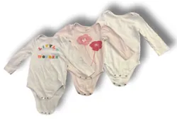 18-24 month one piece set of 3. All long sleeve snap button closure. Pink one piece has flower design. No stains rips...