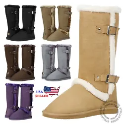 Features: A faux fur trim, stitching details, side fastened with two buckles. Easy pull-on style. These adorable...