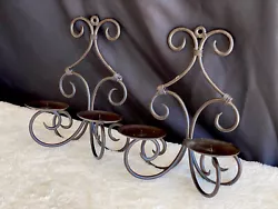 Pier 1 Pair Of 2 Iron Black Ornate Wall Sconce Candle Holders. Small scuffs in paint. See pictures