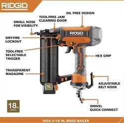RIDGID introduces the 18-Gauge 2-1/8 in. Brad Nailer with CLEAN DRIVE Technology. This 18-gauge brad nailer features...