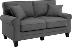 This inviting and comfortable small sofa is sure to be a hit with any household. The durable fabric upholstery and...