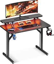 Simple & Fully-equipped: This MOTPK small gaming desk is with led lights, full-sized monitor shelf, cup holder, and...