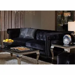 This Brenham sofa features a nailhead trim contrasted against black cushions and espresso wooden finish. Two accent...