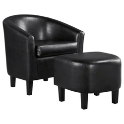 Our club chair with footstool could solve your problem. The durable and water-resistant faux leather is easy to take...