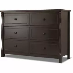 Features stylish front legs and a durable beautiful finish. Finish: Espresso. Each drawer front has two simple, round...