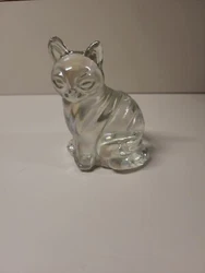 FENTON Art Glass Clear Iridescent Carnival Kitty Cat Figurine Paperweight 3 3/4