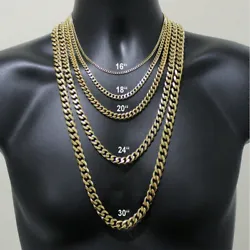 FeatureCurb Cuban Chain. Material: 14K Gold Plated Stainless Steel. These elegant chains are handcrafted in Stainless...