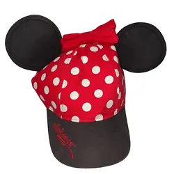 Authentic Original Disney Parks Minnie Mouse Ears Adjustable Baseball Cap Hat Youth Polka Dots Red White Walt Disney...