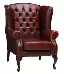 Gorgeous Chair, Wingback, Oxblood English Queen Anne Style, Leather, 1900s, 20th Century! English Queen Anne style...