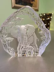 Rare Vintage Lenox Lead Crystal Elephant And Baby Paperweight EUC.