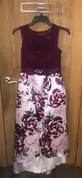 Morgan & Co Two Piece Prom Dress. WORN ONCE. Burgundy Size 1/2 Low to High Skirt & Lace Top. Built in Pads. Zipper on...