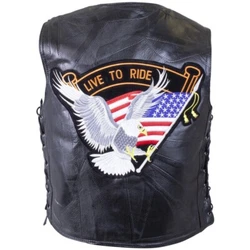 The Diamond Plate™ Rock Design Genuine Buffalo Leather Vest features an impressive Live To Ride® Brand Embroidered...